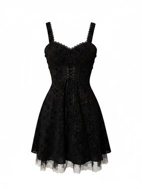 Hot Topic Disney Nightmare Before Christmas Flocked Corset Dress XS Black Goth